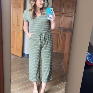 Old Navy Green Striped Jumpsuit